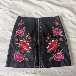 Forever 21 Black Skirt with Pink Floral Embroidery